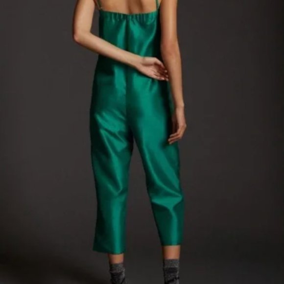 Hutch Dresses Anthropologie X Hutch Green Satin Bow Tie Jumpsuit